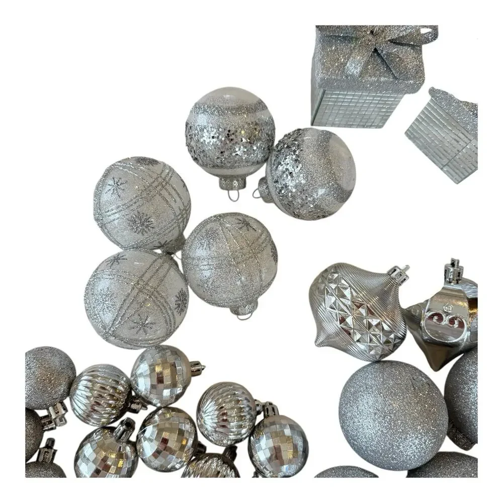 28- Silver Assorted Shatterproof Ornaments 1.5
